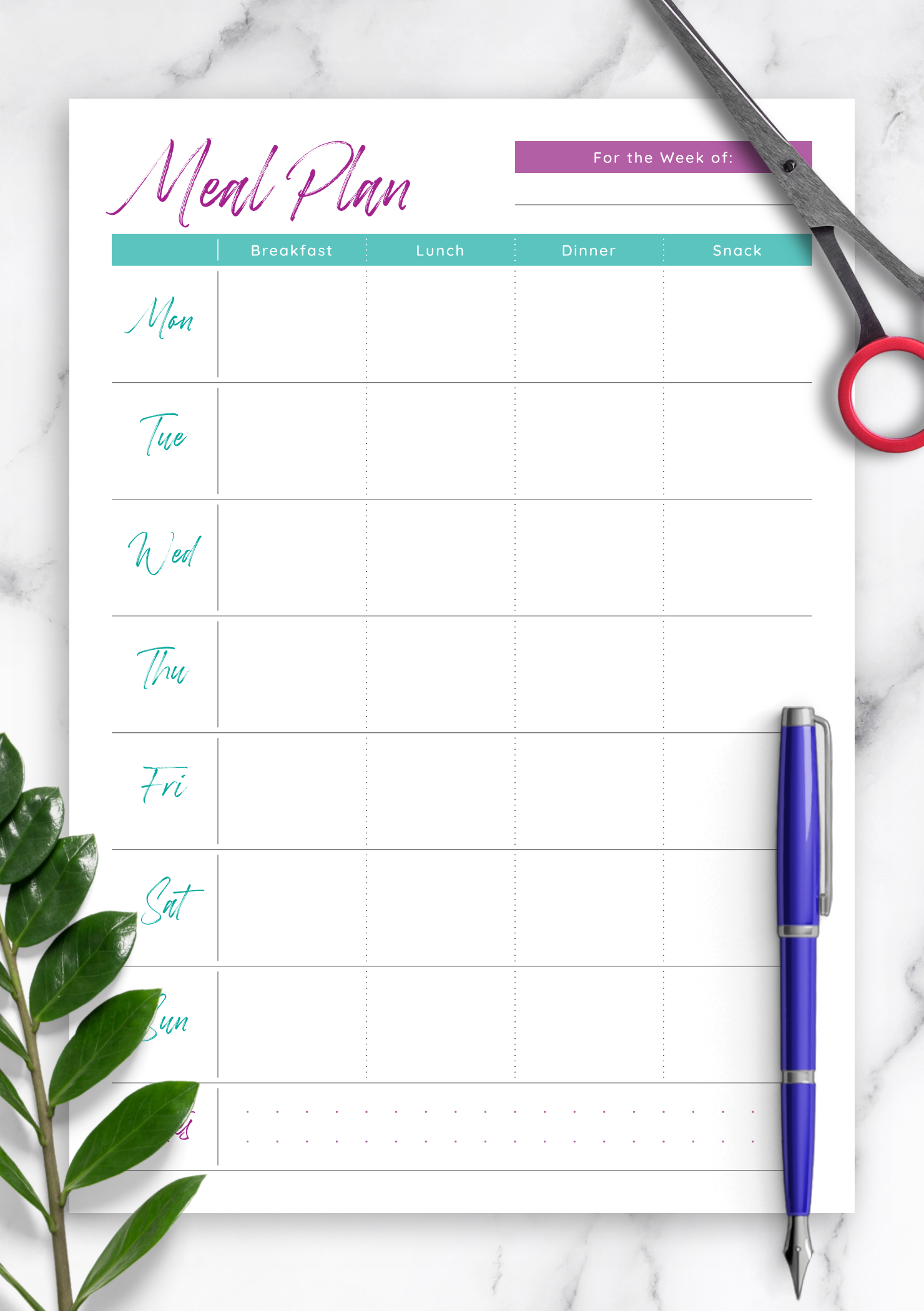 Weekly Meal Plan Template Pdf