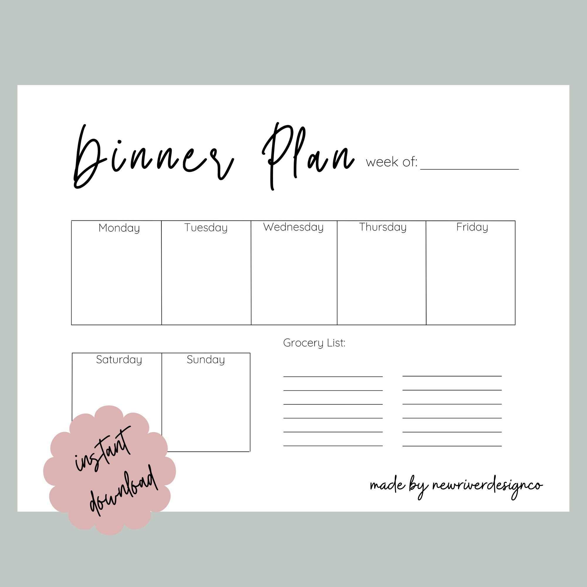 weekly dinner meal plan template