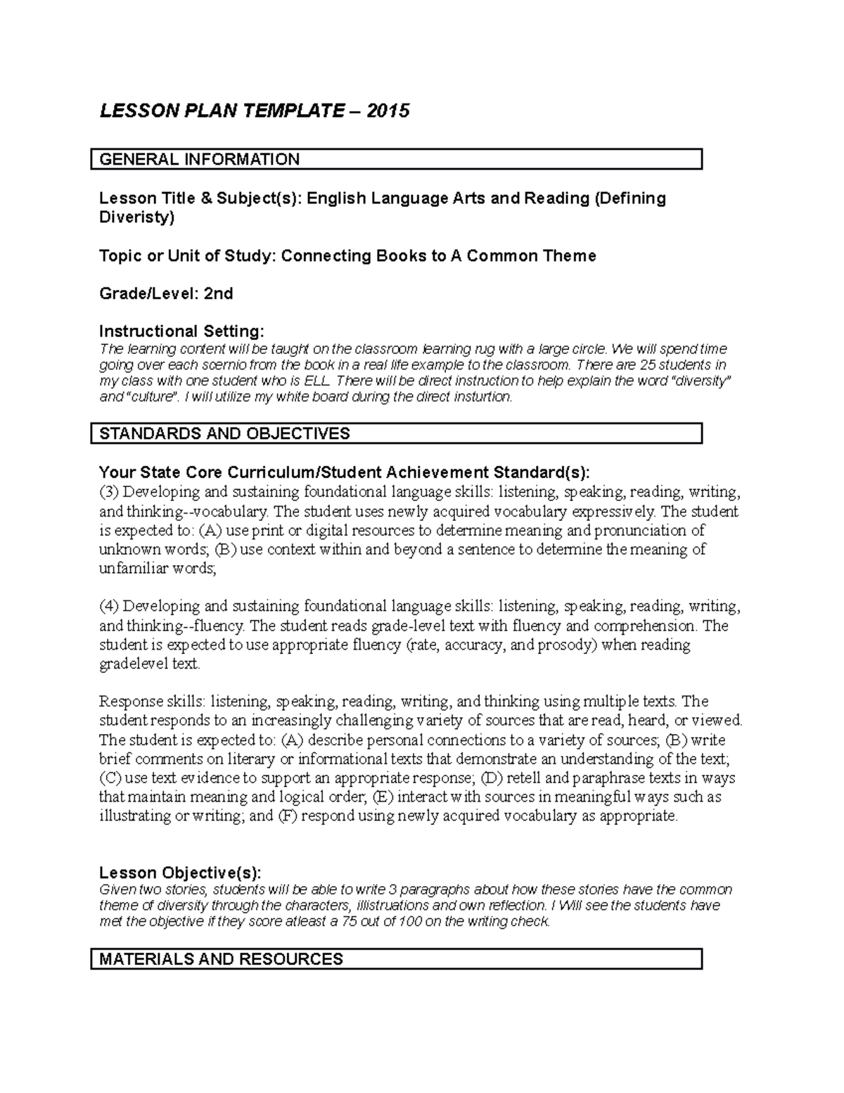Wgu Lesson Plan Template