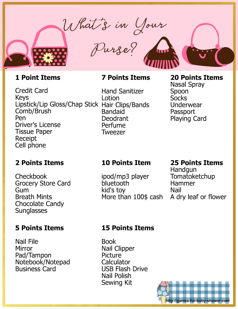 What 39 s In Your Purse Free Printable Baby Shower Game