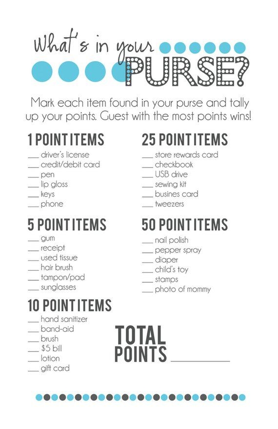 What 39 s In Your Purse Printable Baby Shower Games Boy Etsy Whats In