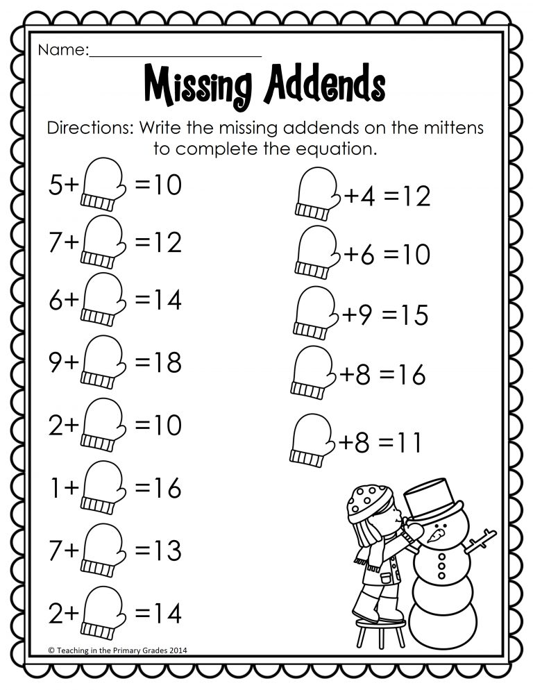 math worksheets winter