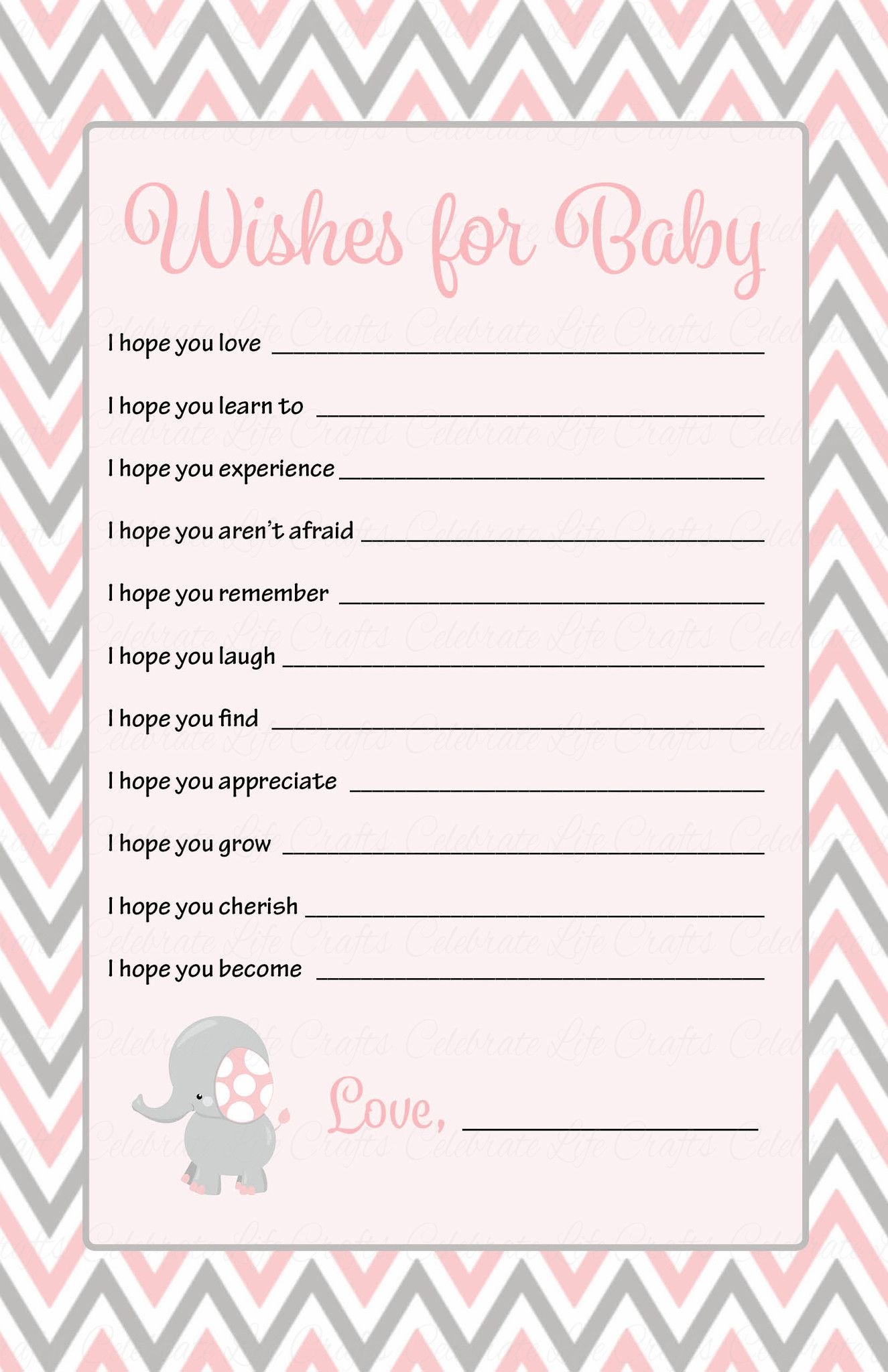Wishes For Baby Cards Printable Download Pink Gray Baby Shower 
