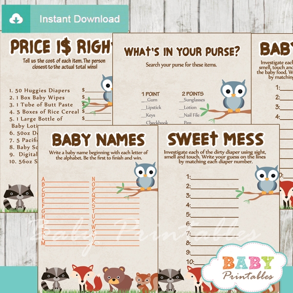 free printable baby shower games woodland animals
