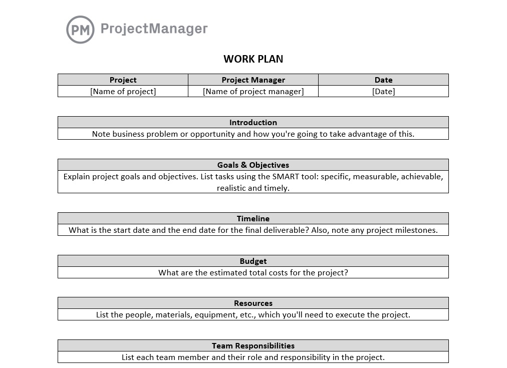 work plan template word