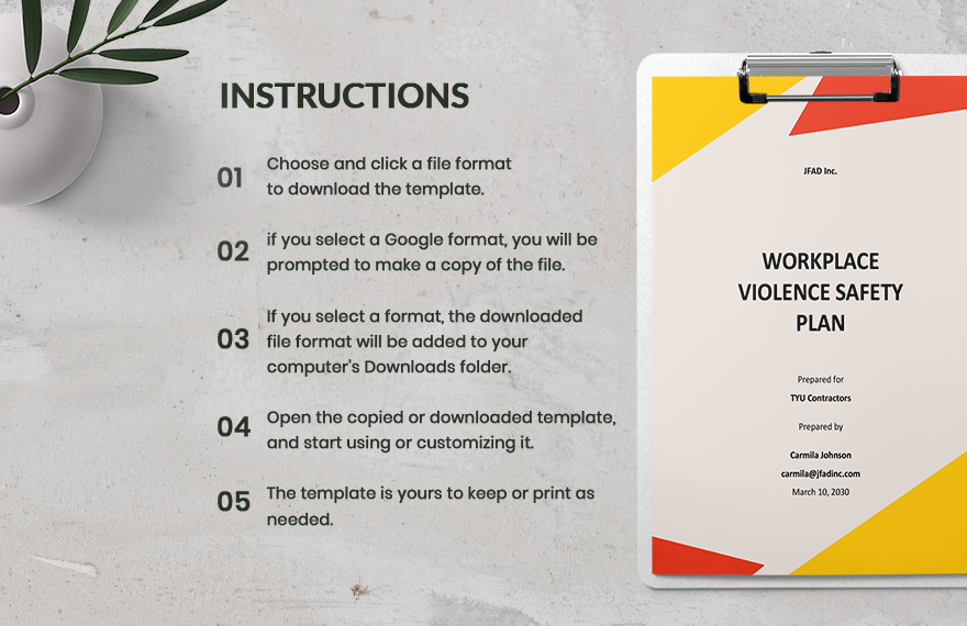 Workplace Violence Safety Plan Template In Word Google Docs Pages 