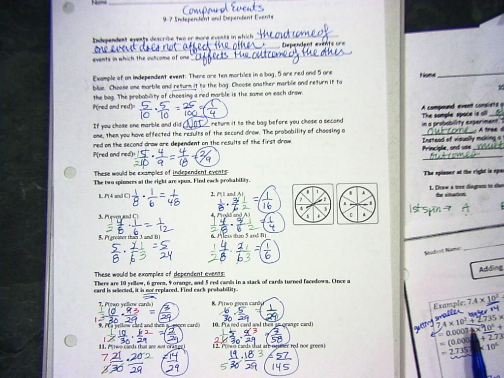 worksheet 9-7 math 7 answer key