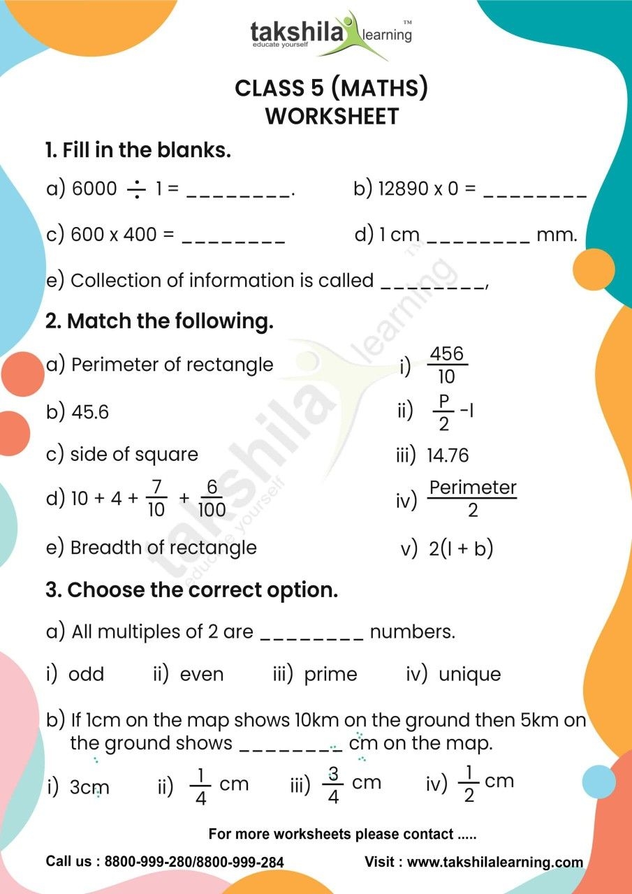 class 5 maths worksheet