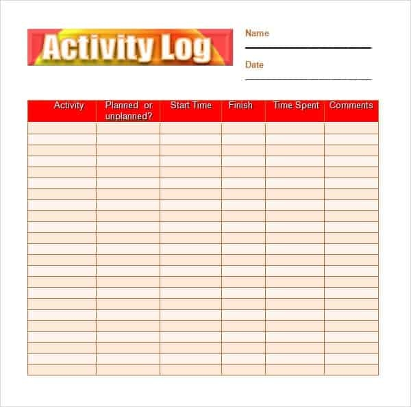 free printable daily activity log