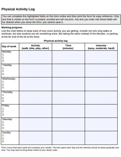 free printable physical activity log