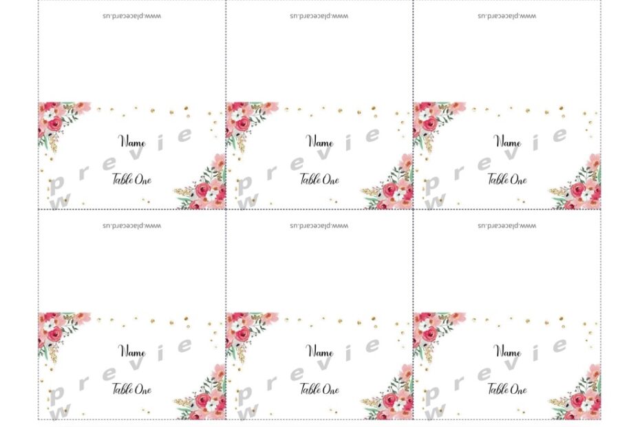 10 Free Printable Place Card Templates 6 Per Sheet Instant Download