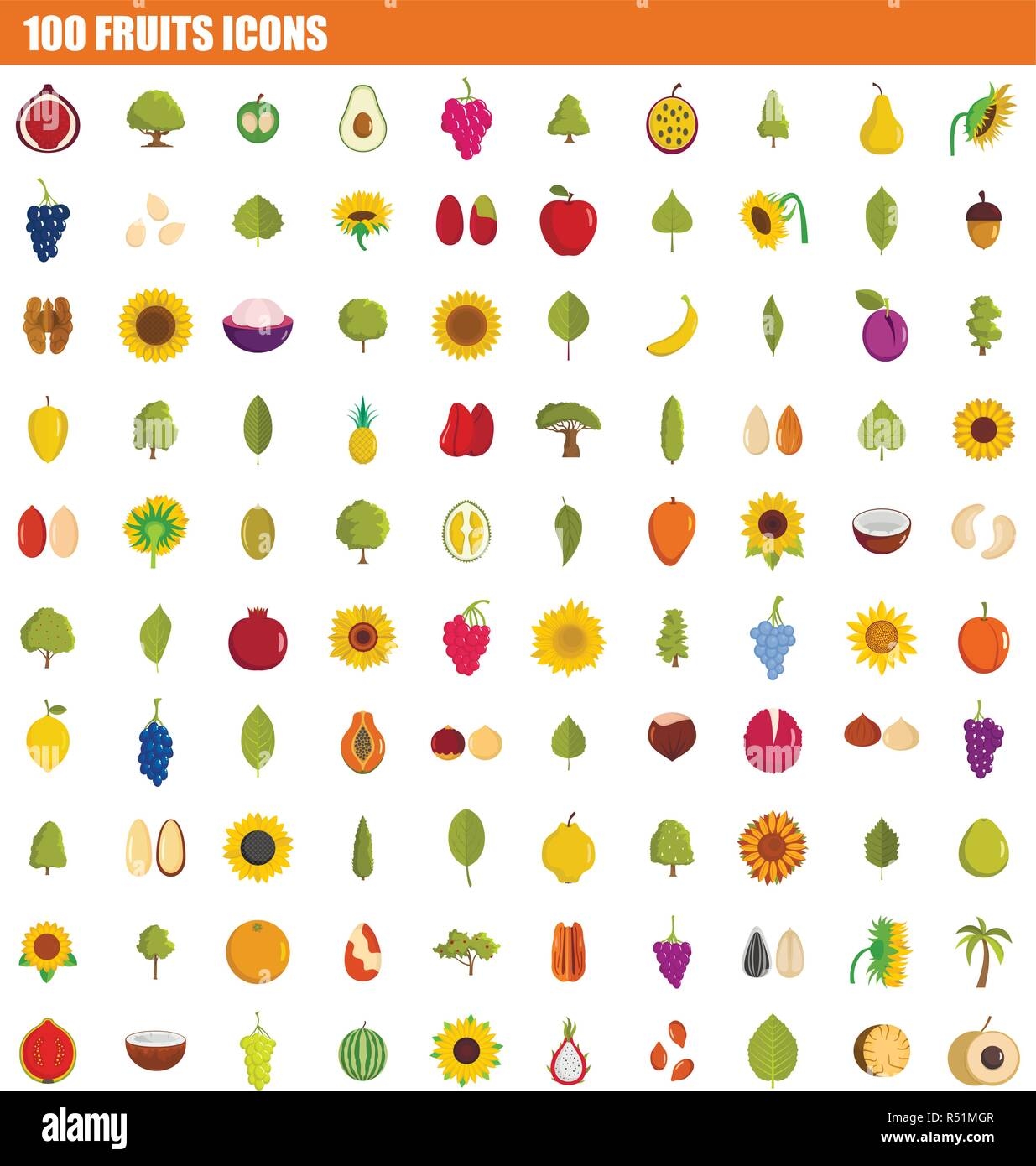 100 Fruits Icon Set Flat Set Of 100 Fruits Vector Icons For Web 