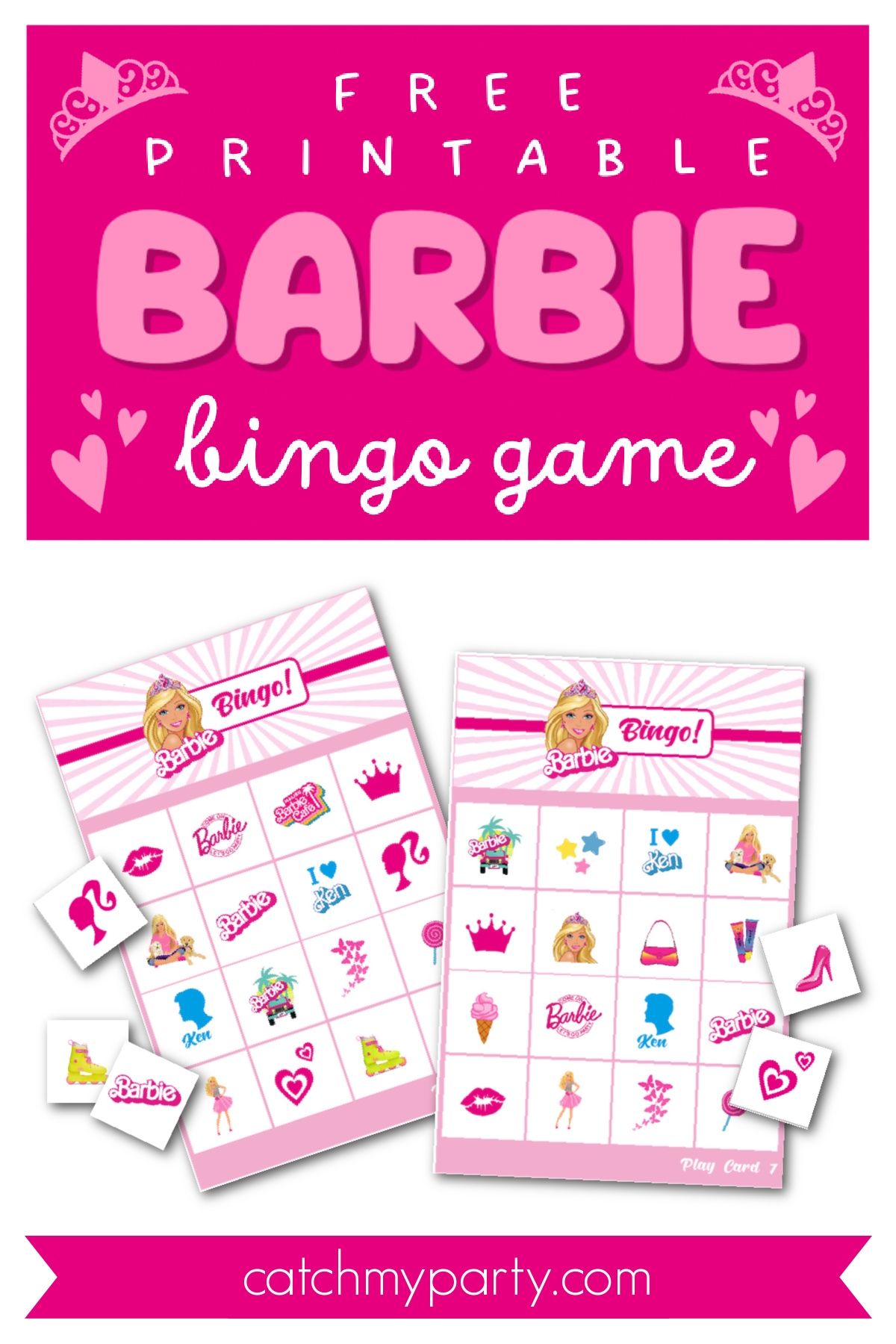  12 Cards FREE Fun Printable BARBIE Bingo Game Catch My Party