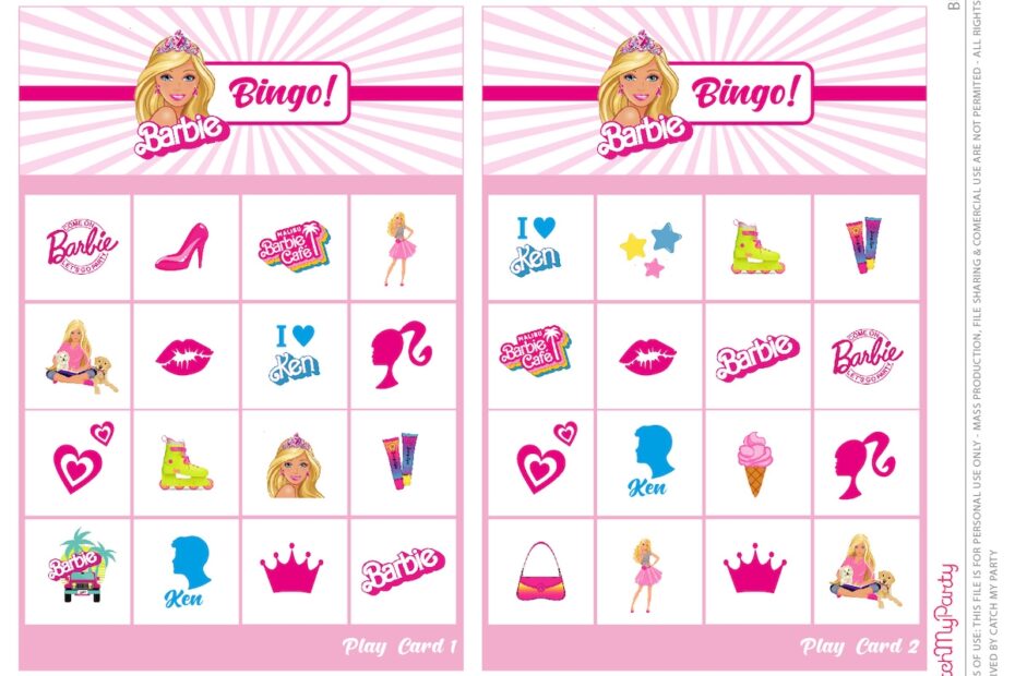 12 Cards FREE Fun Printable BARBIE Bingo Game The Catch My Party Blog