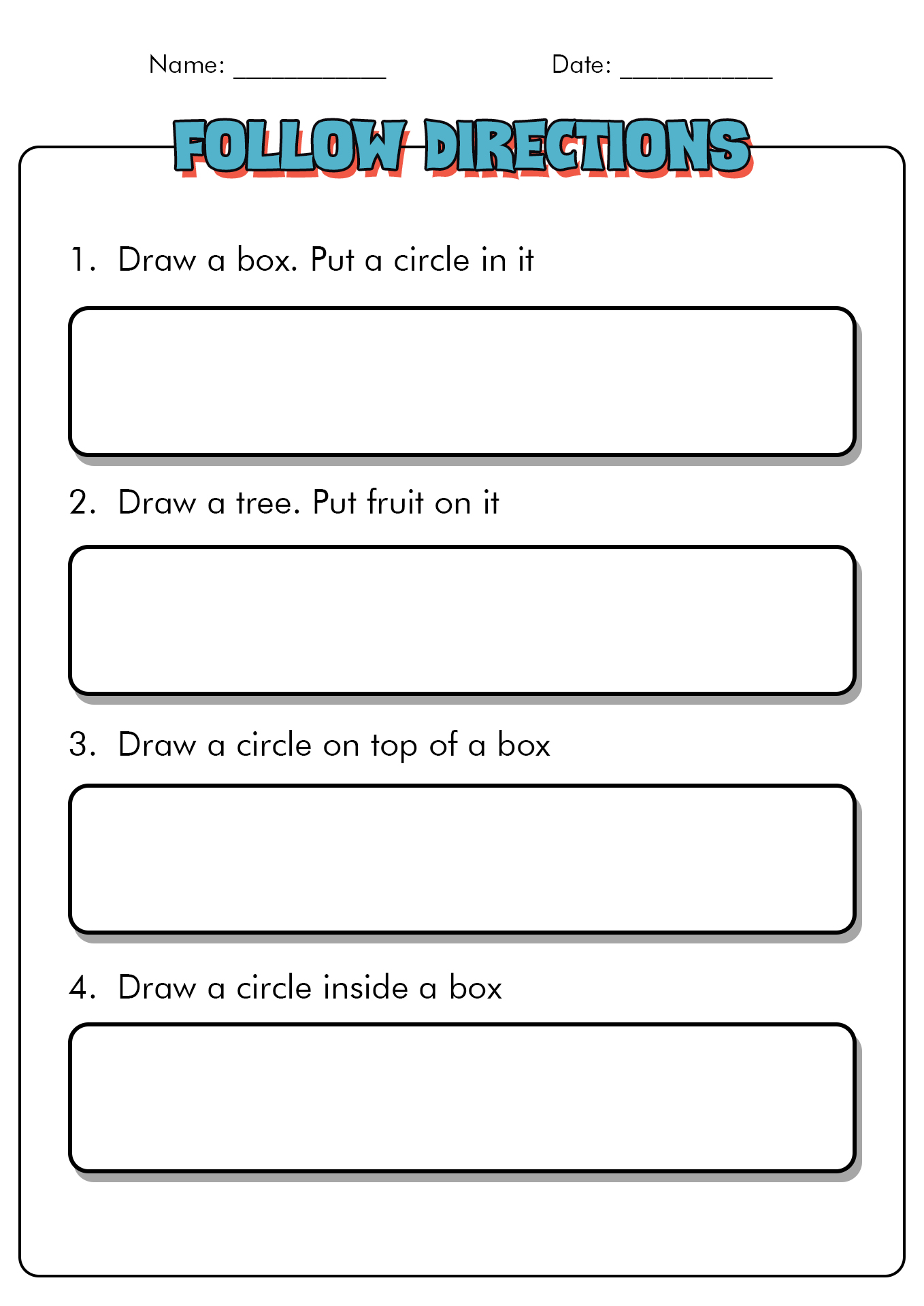 following directions printable activities
