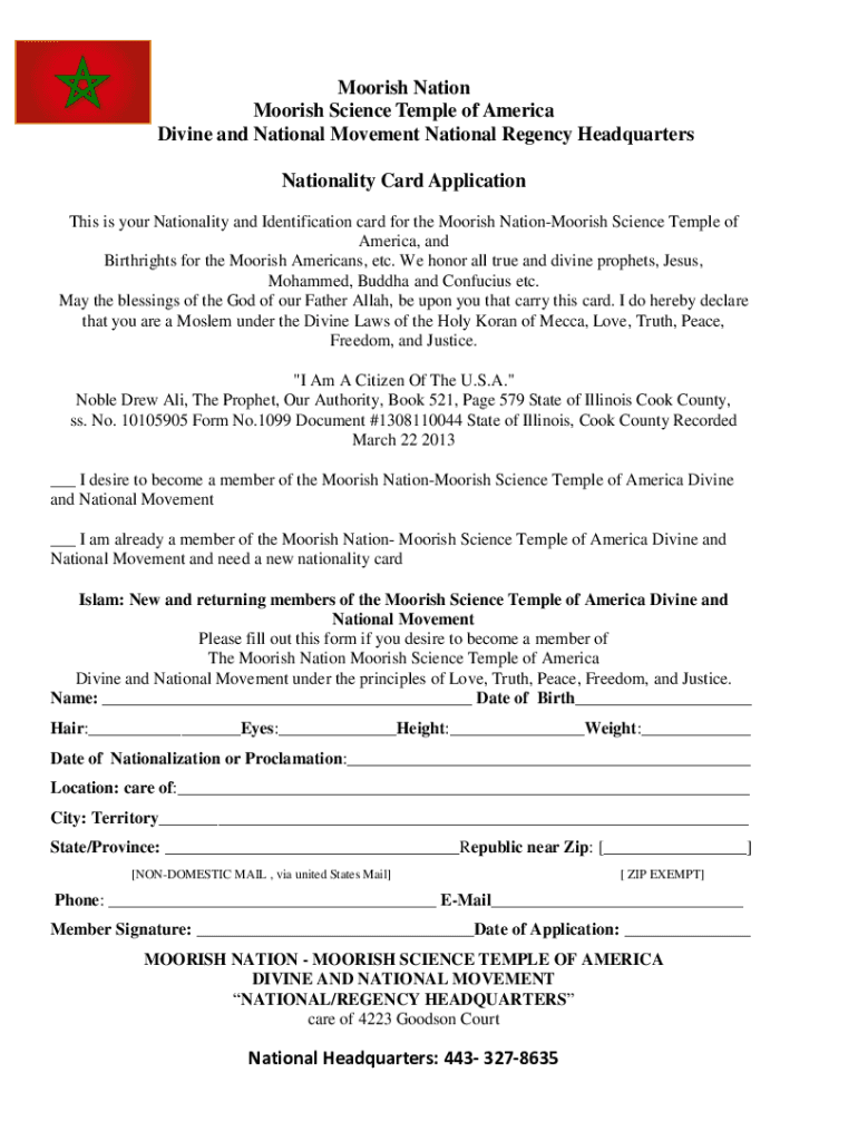 2016 2025 Form Moorish Nation Nationality Card Application Fill Online 