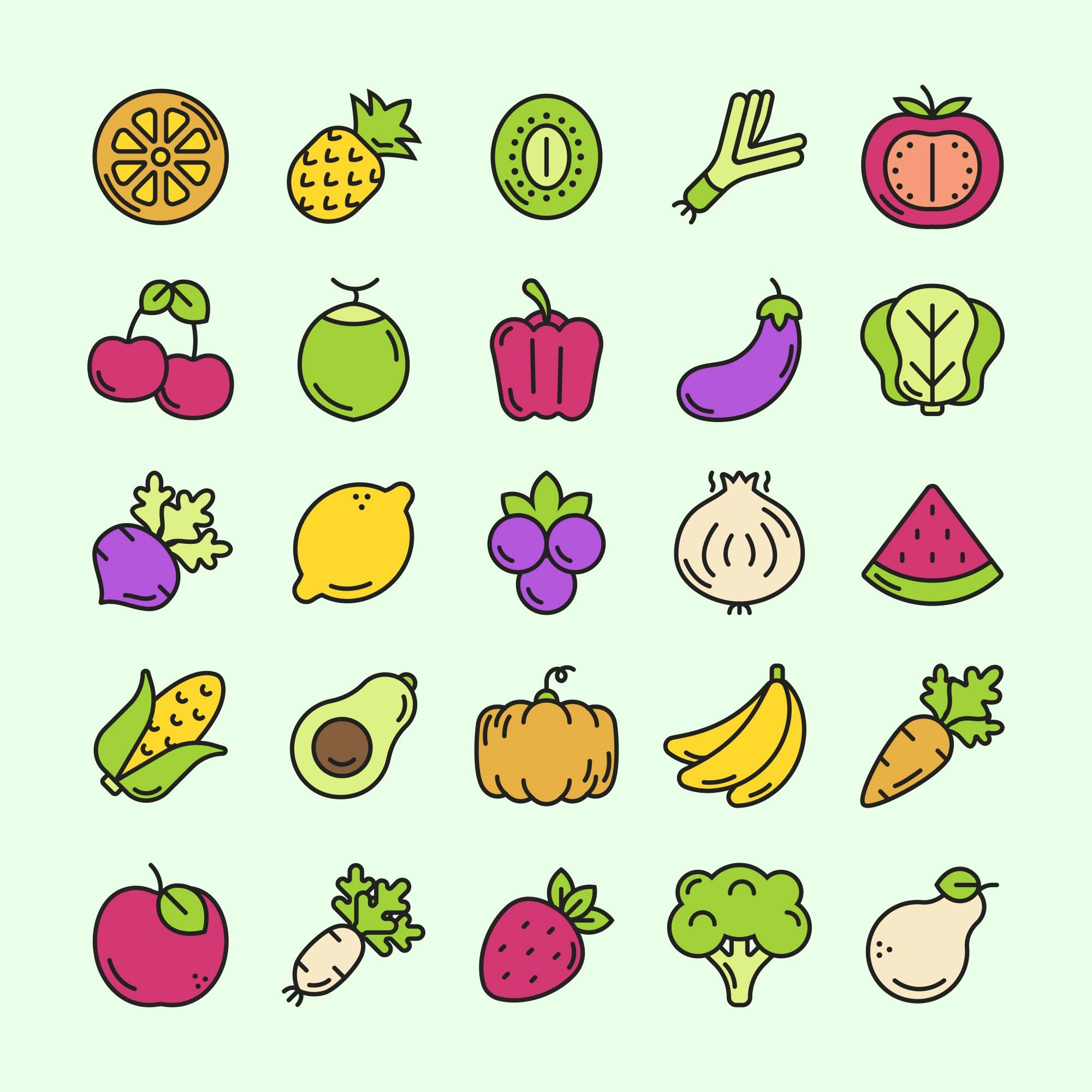 25 Free Fruit And Vegetable Icons AI 