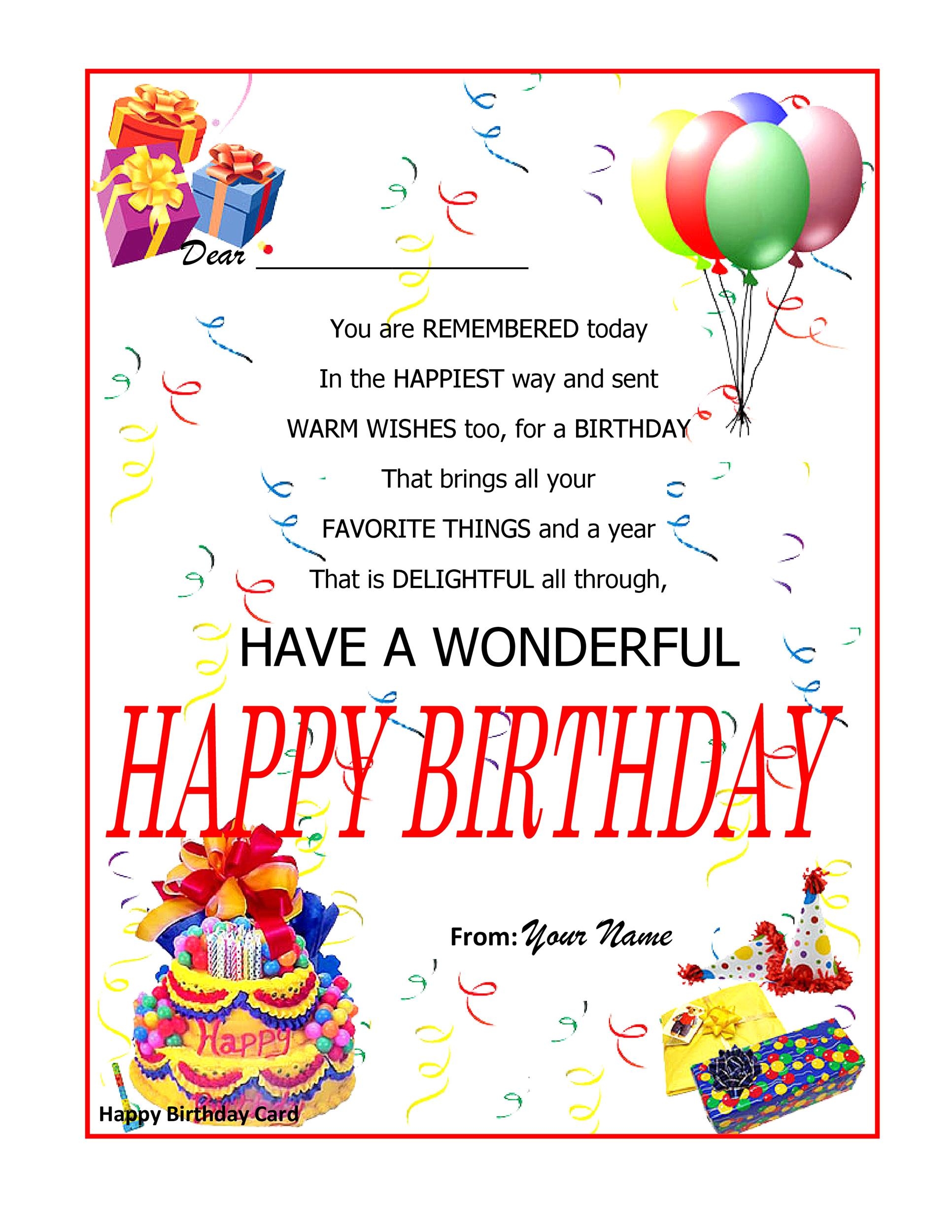 free birthday card printable template