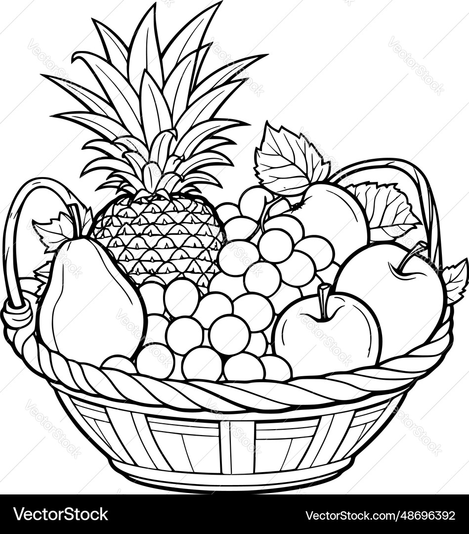 A Black And White Outline Drawing Of Fruit Vector Image