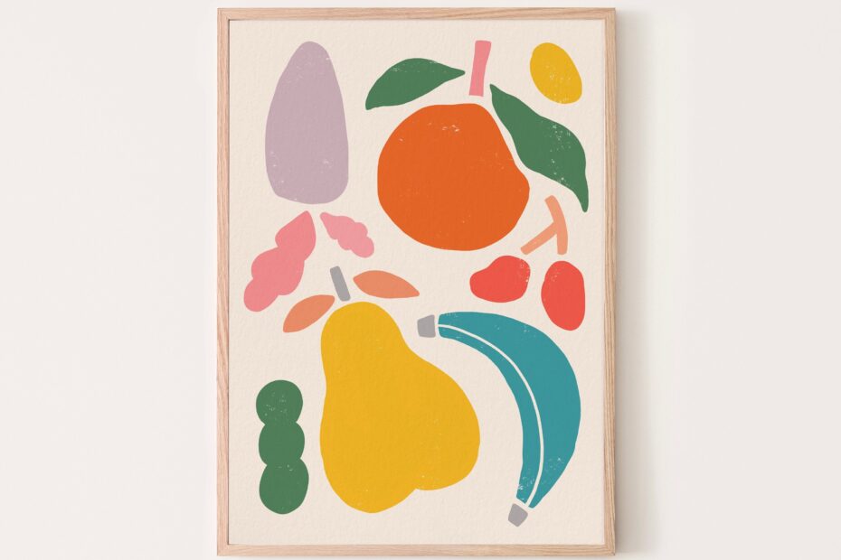 Abstract Fruit Print Colorful Fruit Print Minimalist Wall Art Fruit Art Print Banana Pear Carrot Cherry Apple Kitchen Printable Art Etsy