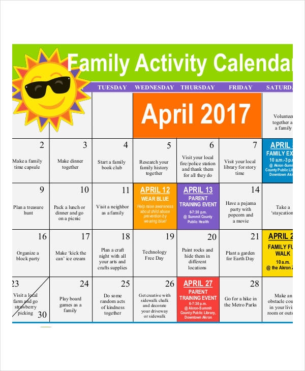 Activity Calendar Template 12 Free PDF Docs Word Format Download