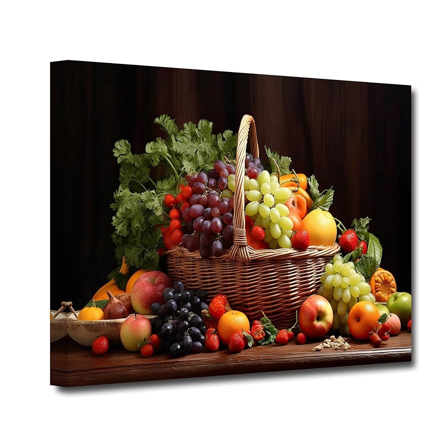 Amazon CXHOSTENT Kitchen Canvas Wall Art Fruit Picture Various Fresh Fruits Vegetable Painting Prints For Kitchen Restaurant Dining Room Decor Framed Fruit 2 16 00