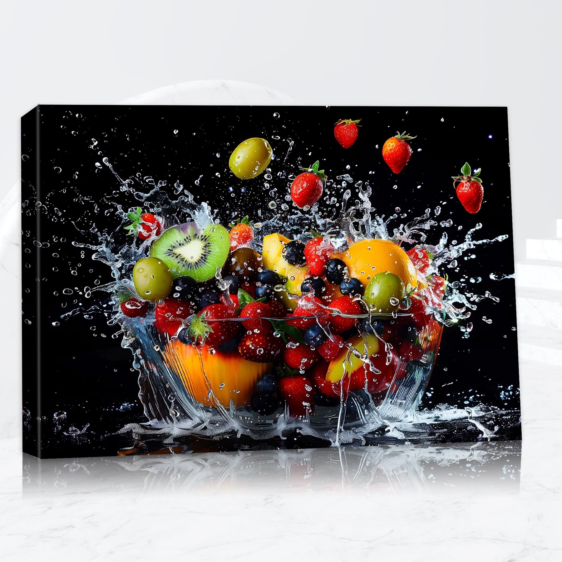 Amazon Dining Kitchen Wall Art Fruit Canvas Art Framed For Kitchen Wall Decor Strawberrie Dipped In A Fruit Plate Prints Pictures Black 