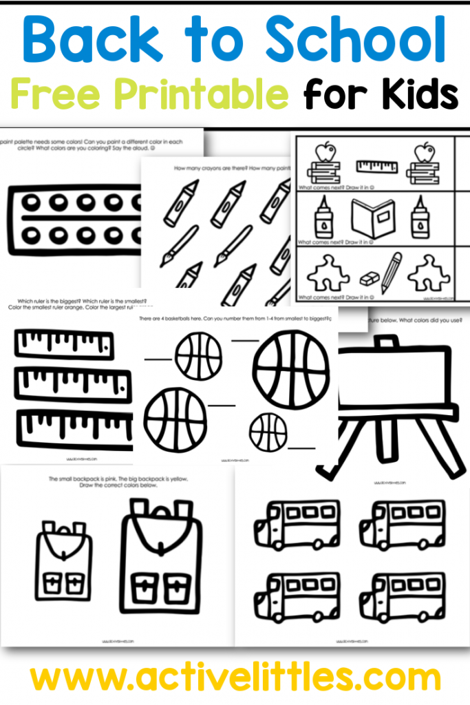 learning activities for toddlers printable back to school