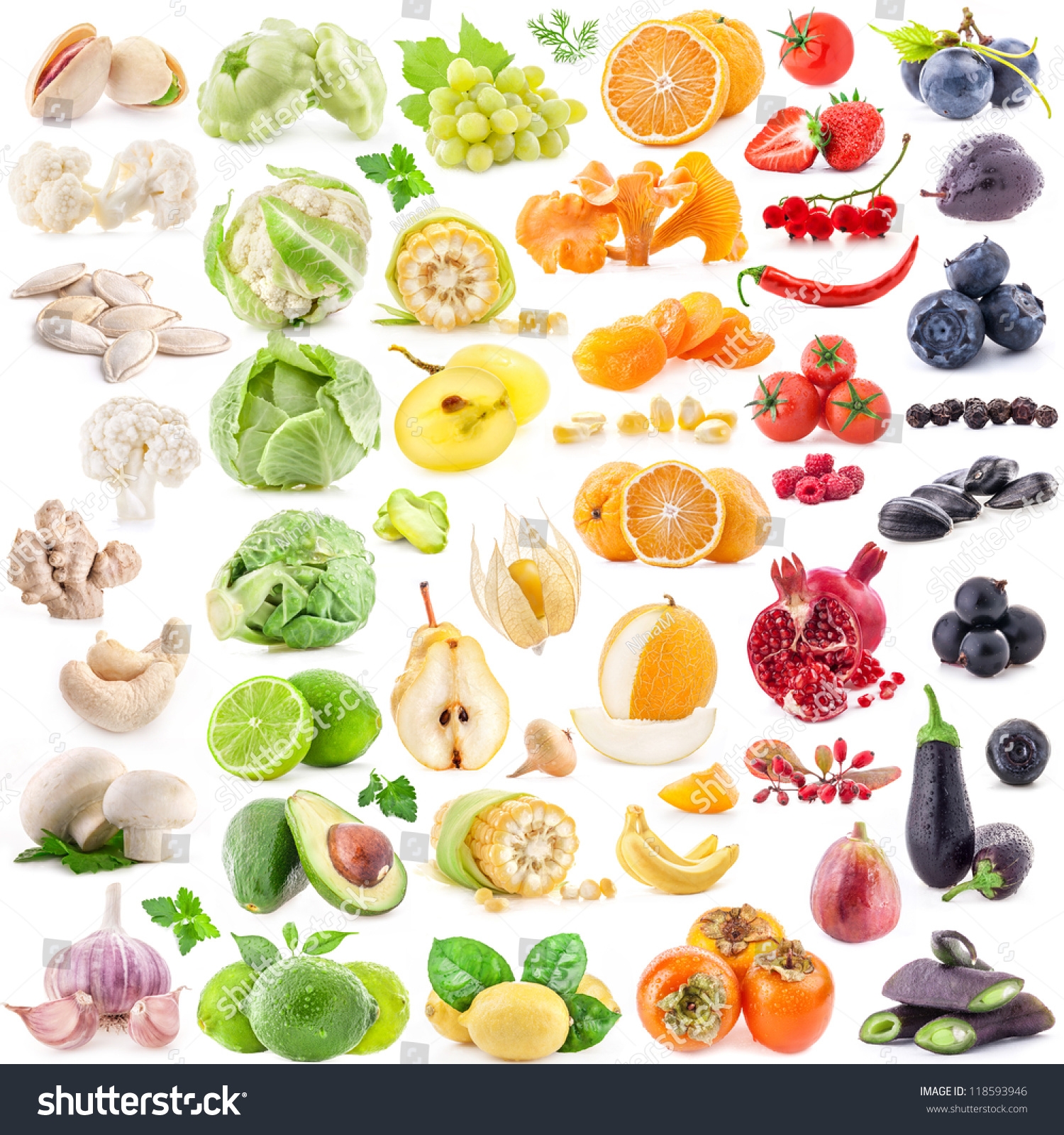 Big Collection Fruits Vegetables On White Stock Photo 118593946 Shutterstock