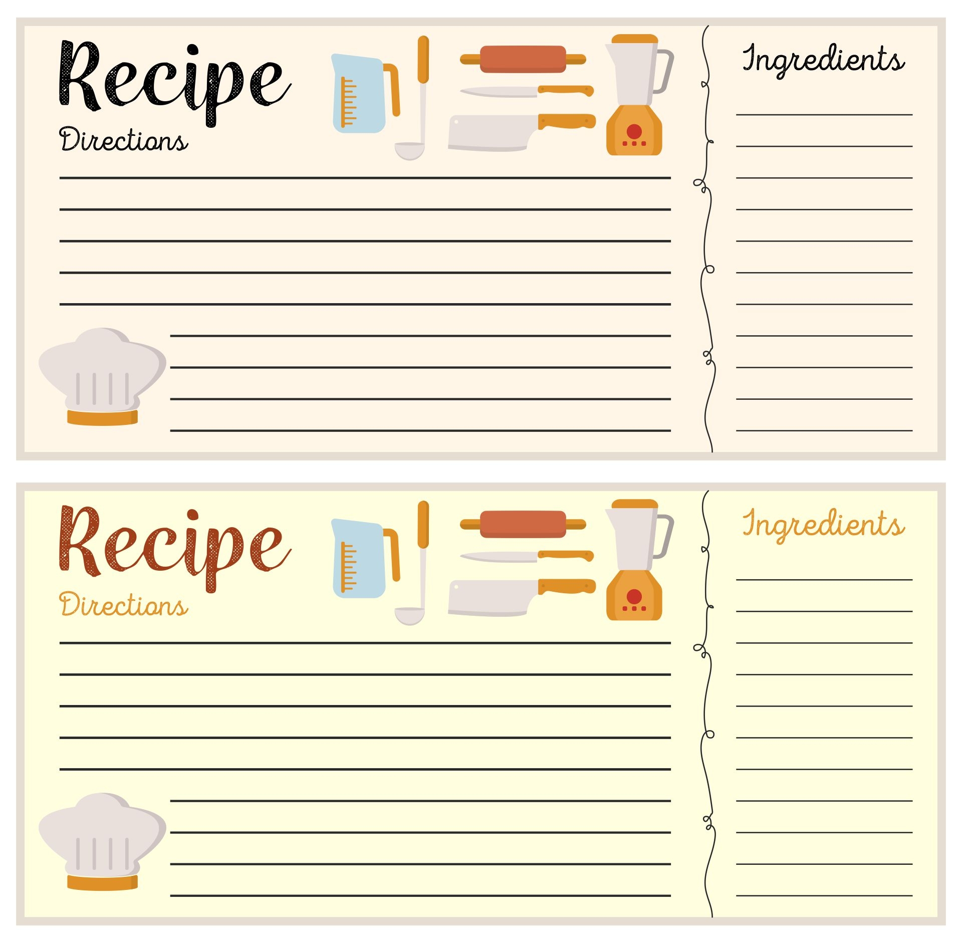 blank printable recipe card template