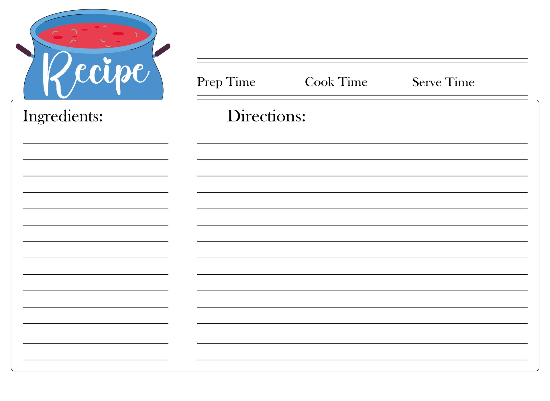 free printable blank recipe card template