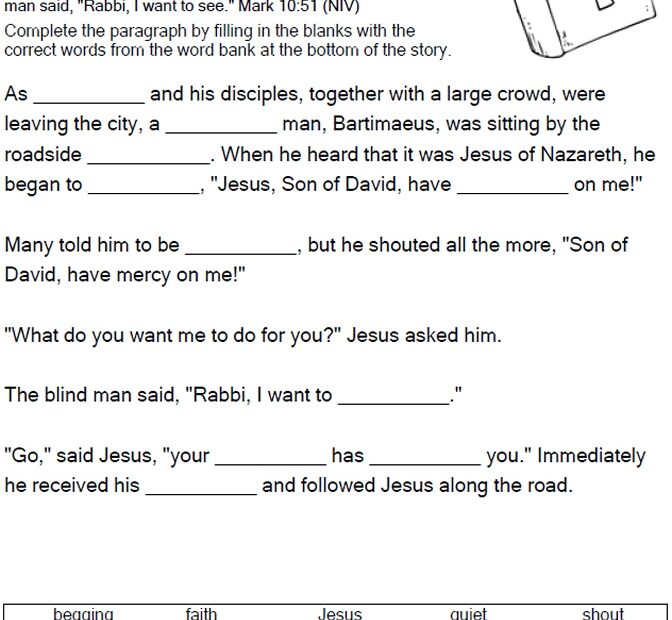 Blind Bartimaeus Fill In The Blank Sermons4Kids