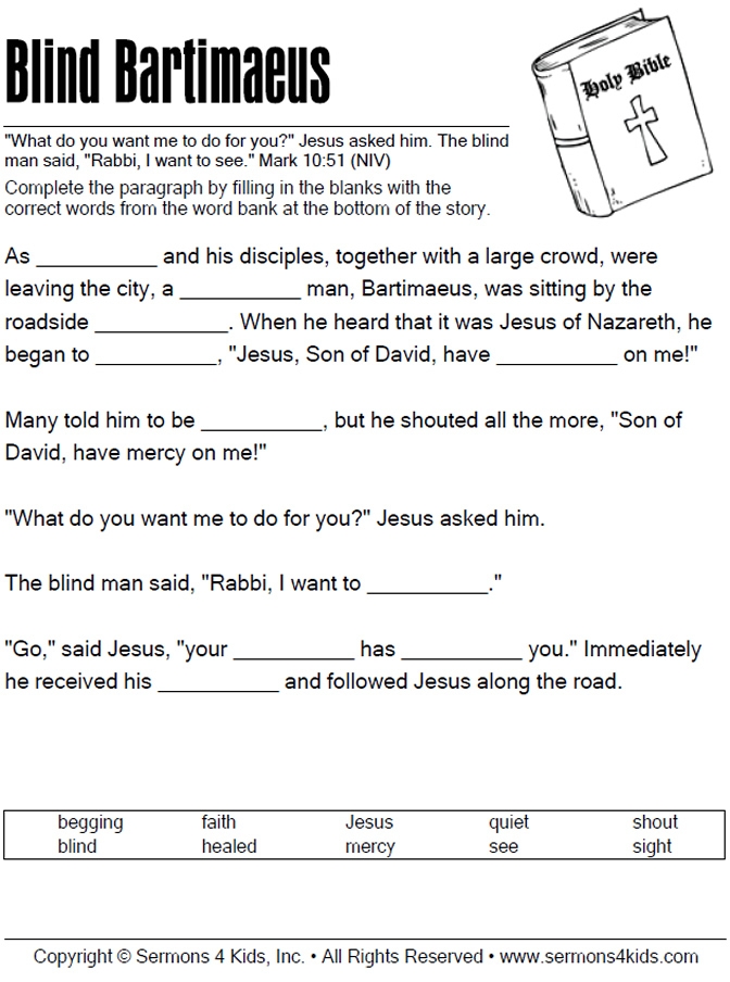 Blind Bartimaeus Fill In The Blank Sermons4Kids