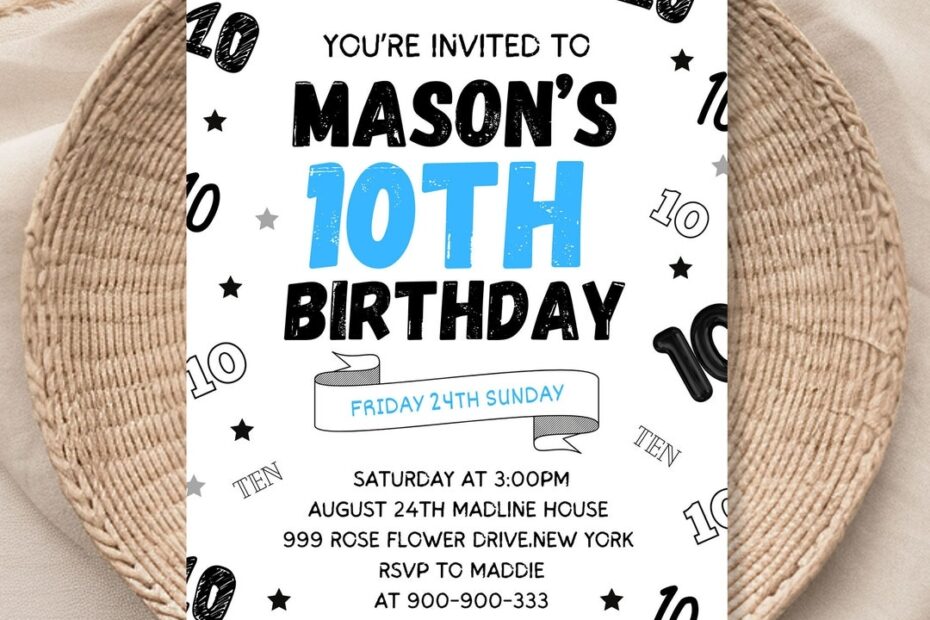 Boy 10th Birthday Invitation Boy Birthday Invites 10th Birthday