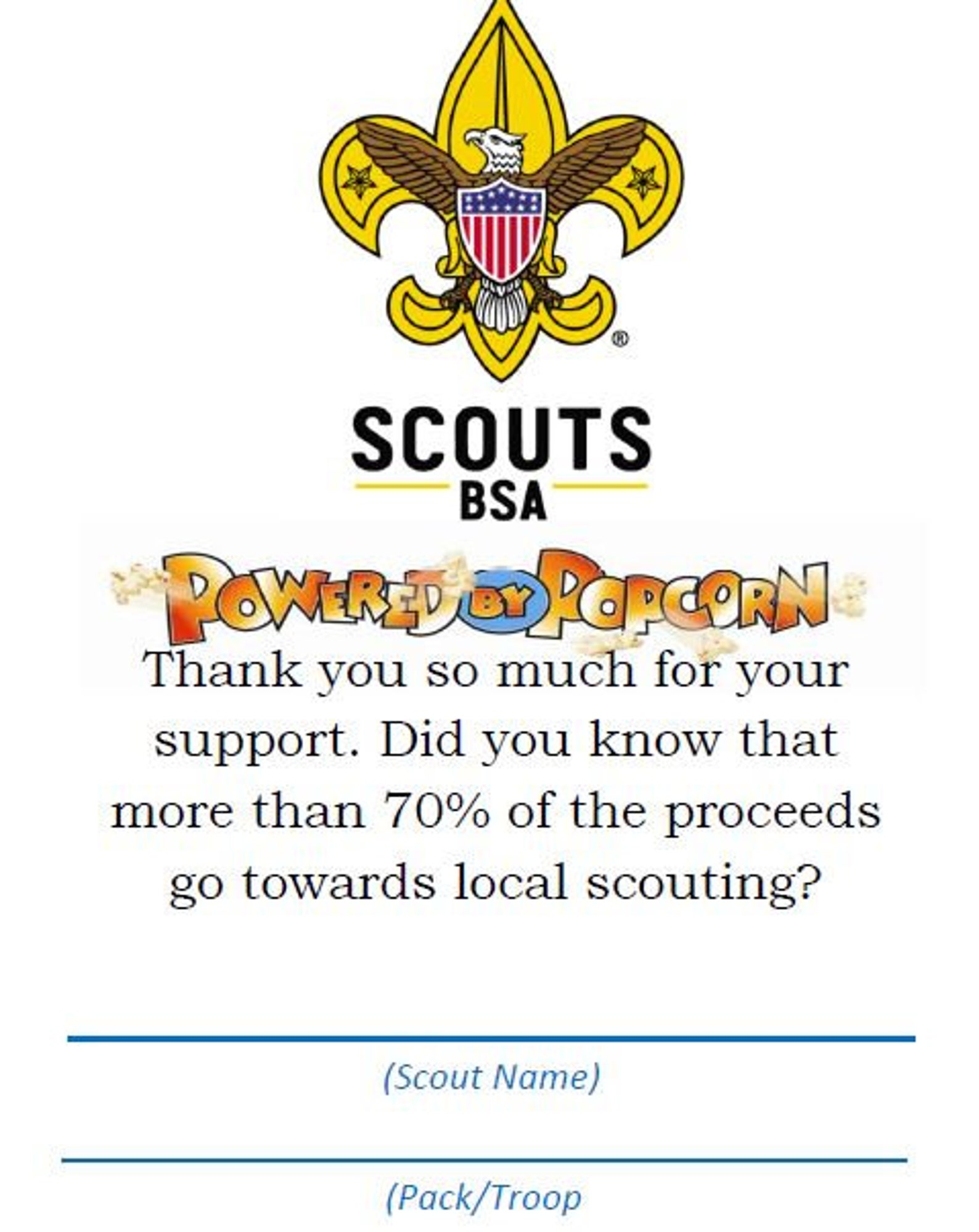 Boy Scout Popcorn Thank You Note New BSA Logo Etsy