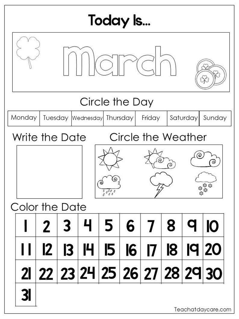 Calendar Activity For Kindergarten