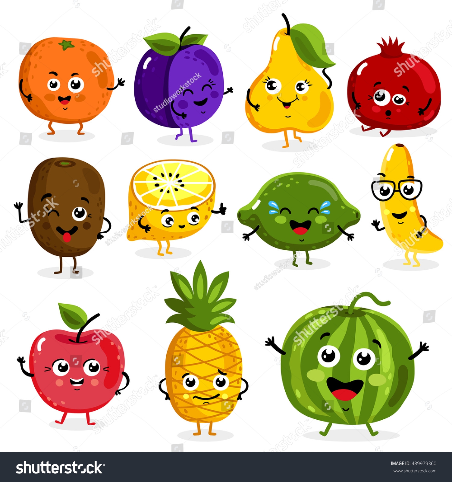 Cartoon Funny Fruits Characters Fruits Face Stock Vector Royalty Free 489979360 Shutterstock