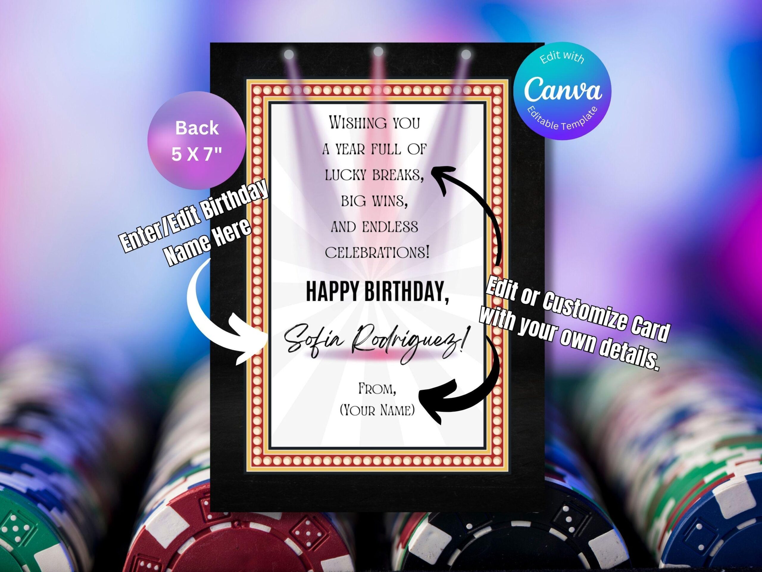 Casino Birthday Card Printable Birthday Card Fun Slot Machine Theme 