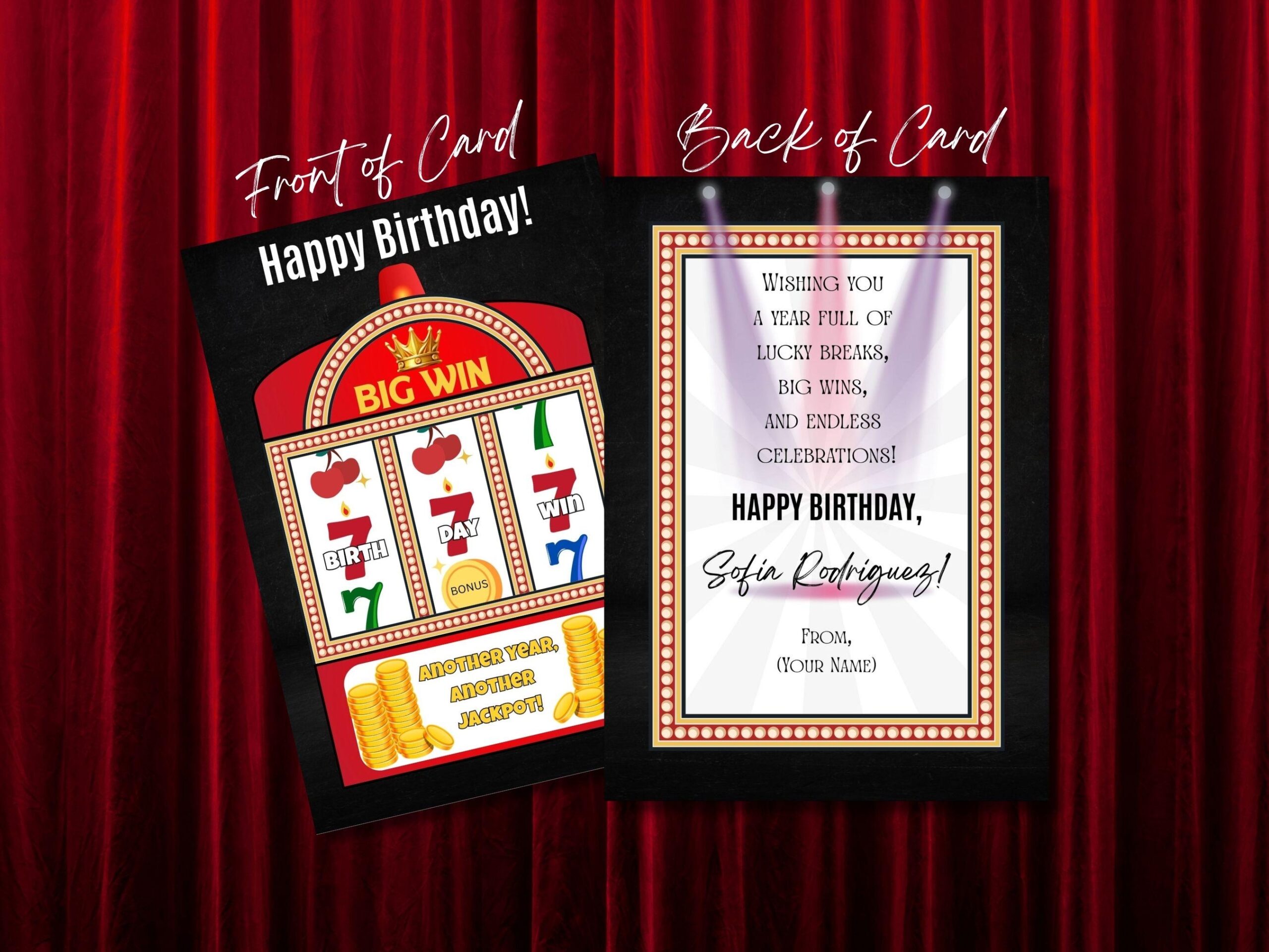 Casino Birthday Card Printable Birthday Card Fun Slot Machine Theme 