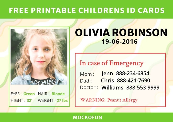 Child Id Card Kids Daycare Free Printables Kids Id Card Template