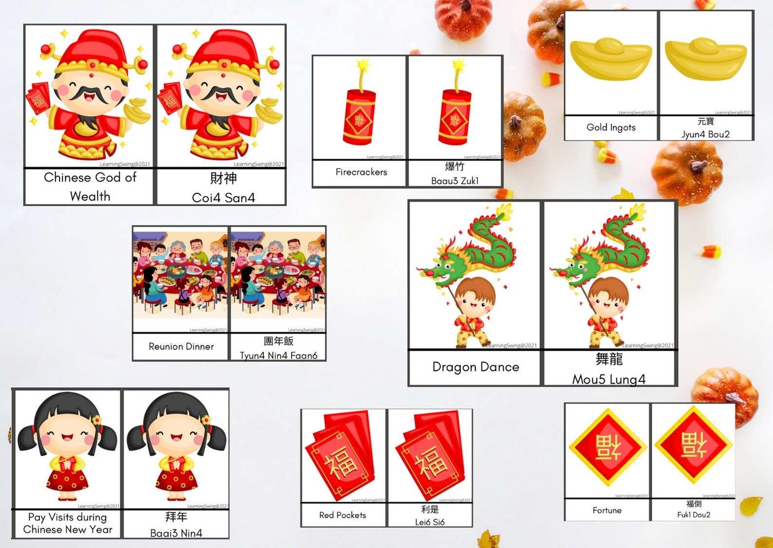 Chinese Lunar New Year Flash Cards Kindergarten Preschool Early 