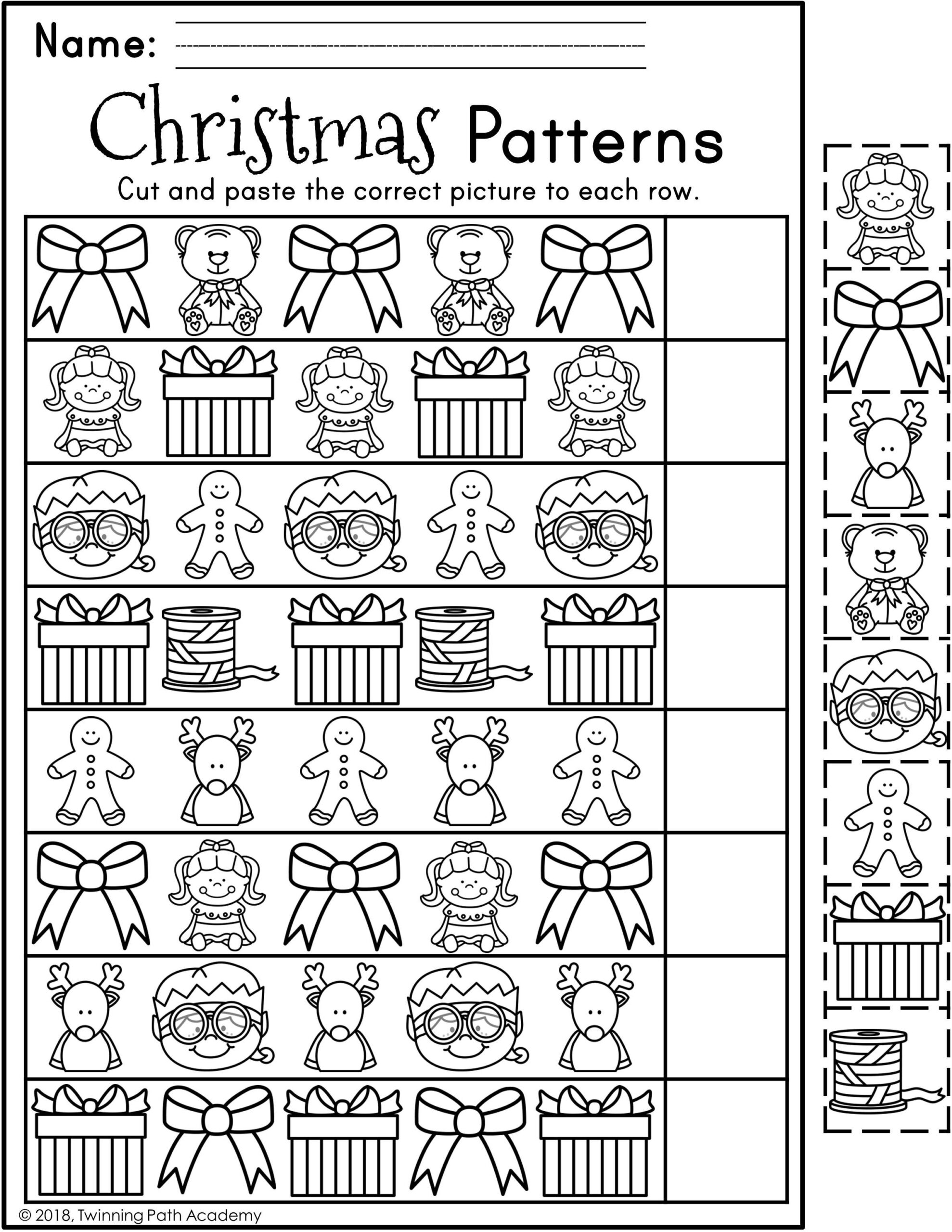 christmas activities kindergarten printables