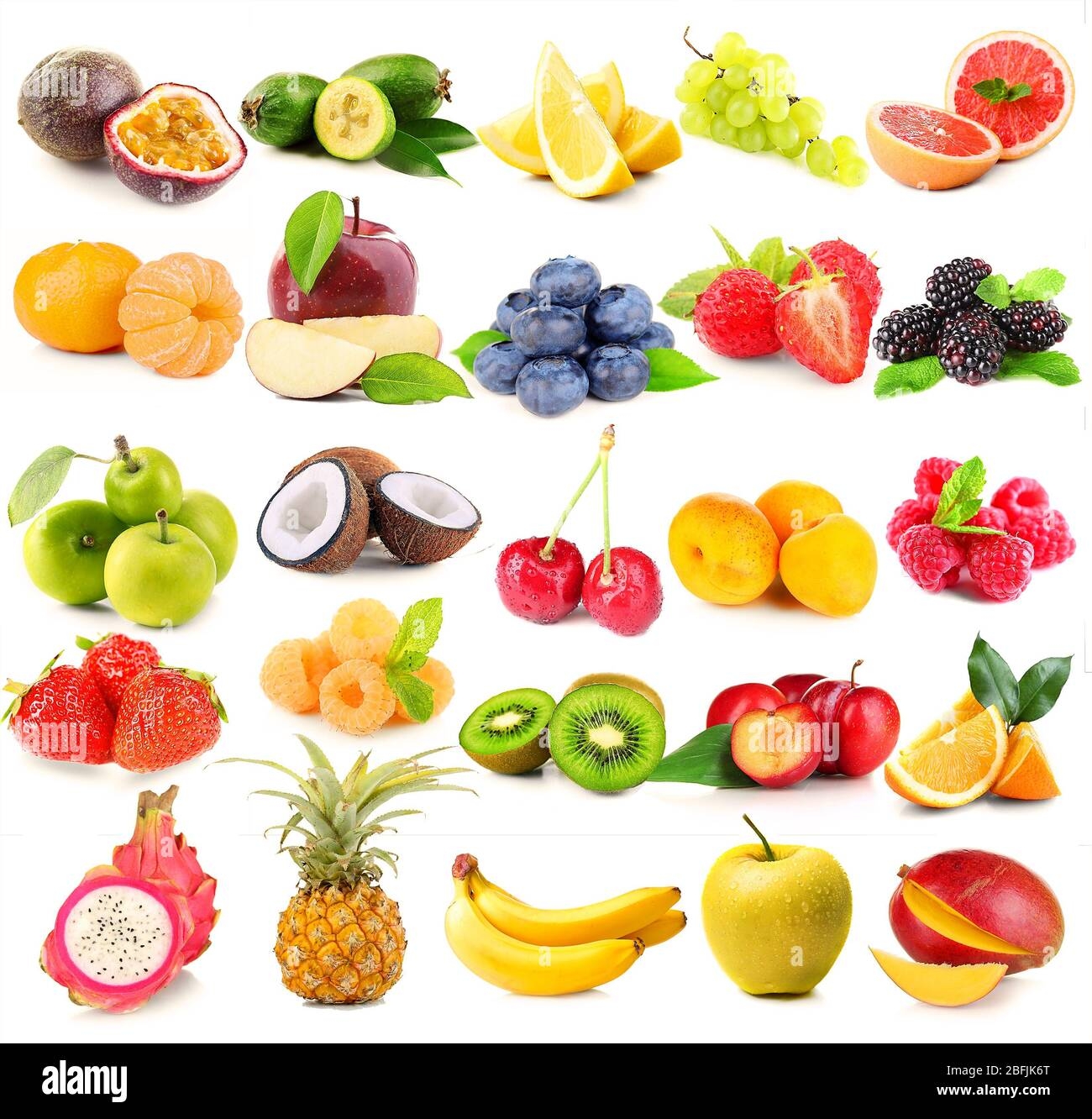 Collage Of Different Fruits And Berries Isolated On White Stock Photo Alamy