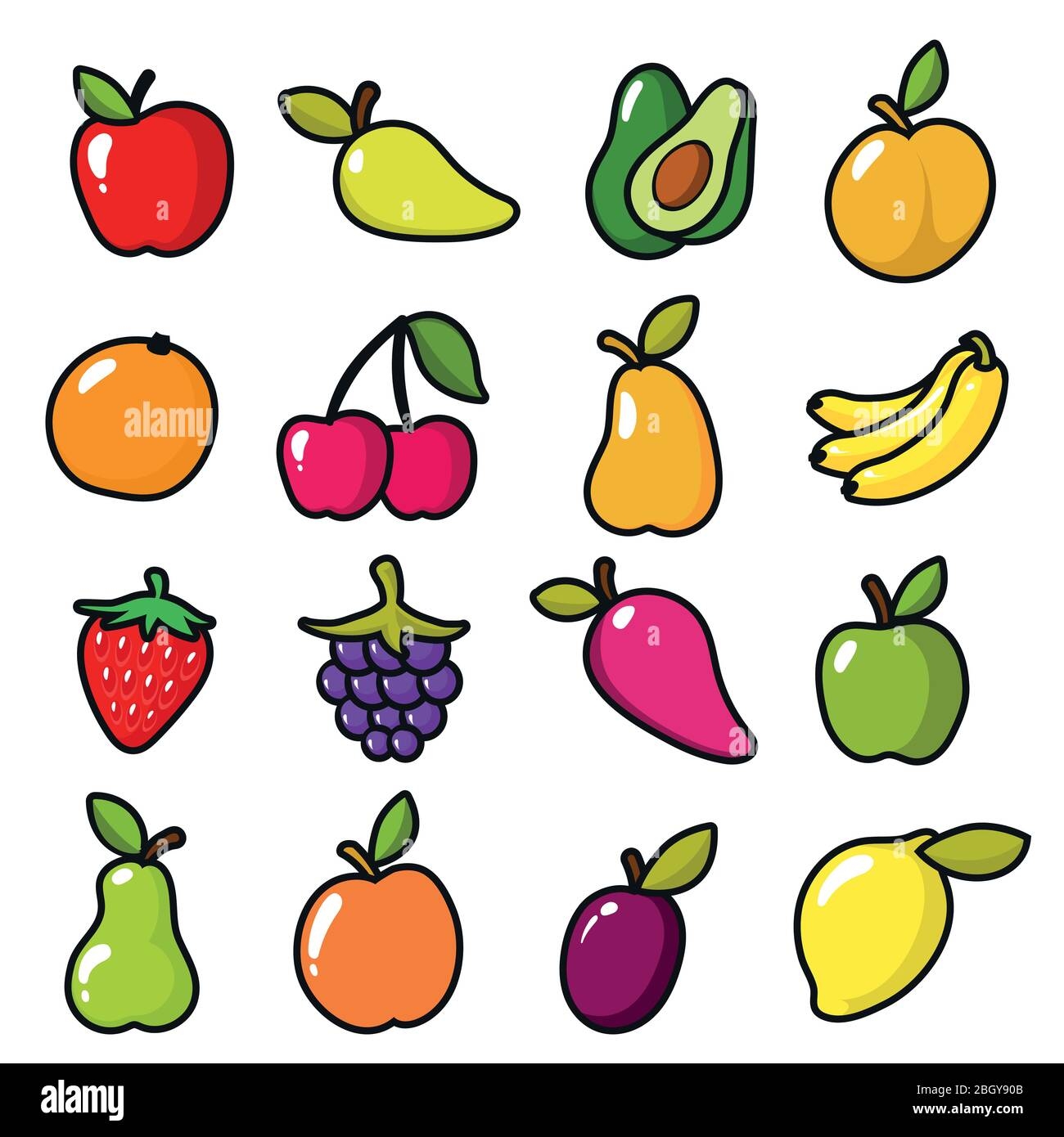 Collection Of Fruits In Cartoon Style Fruit Food Cartoon Apple 