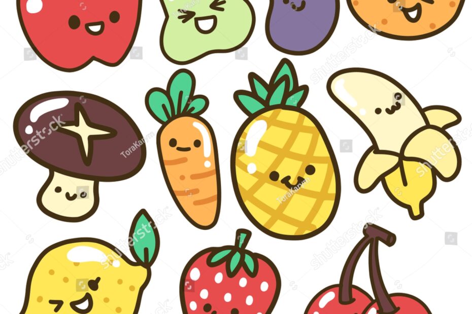 Collection Set Cute Fruits Vegetablesadorable Applekawaii Stock Vector Royalty Free 1295363491 Shutterstock