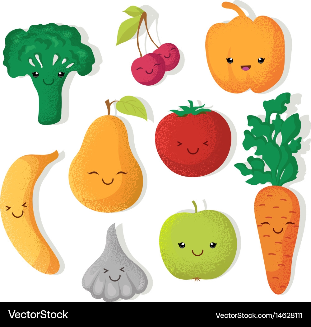 Colorful Cartoon Fruits And Vegetables Royalty Free Vector
