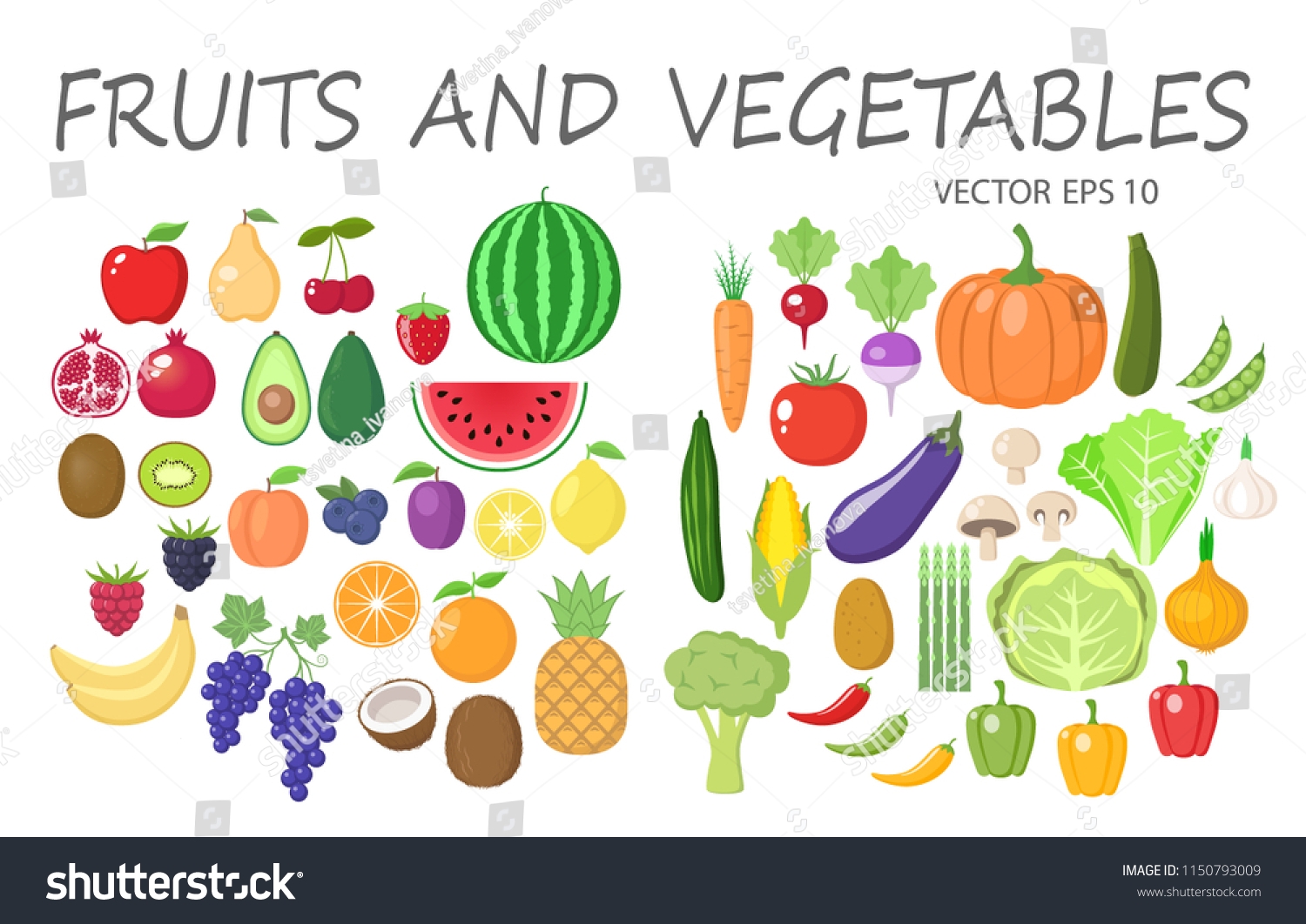 Colorful Fruits Vegetables Clipart Set Fruit Stock Vector Royalty 