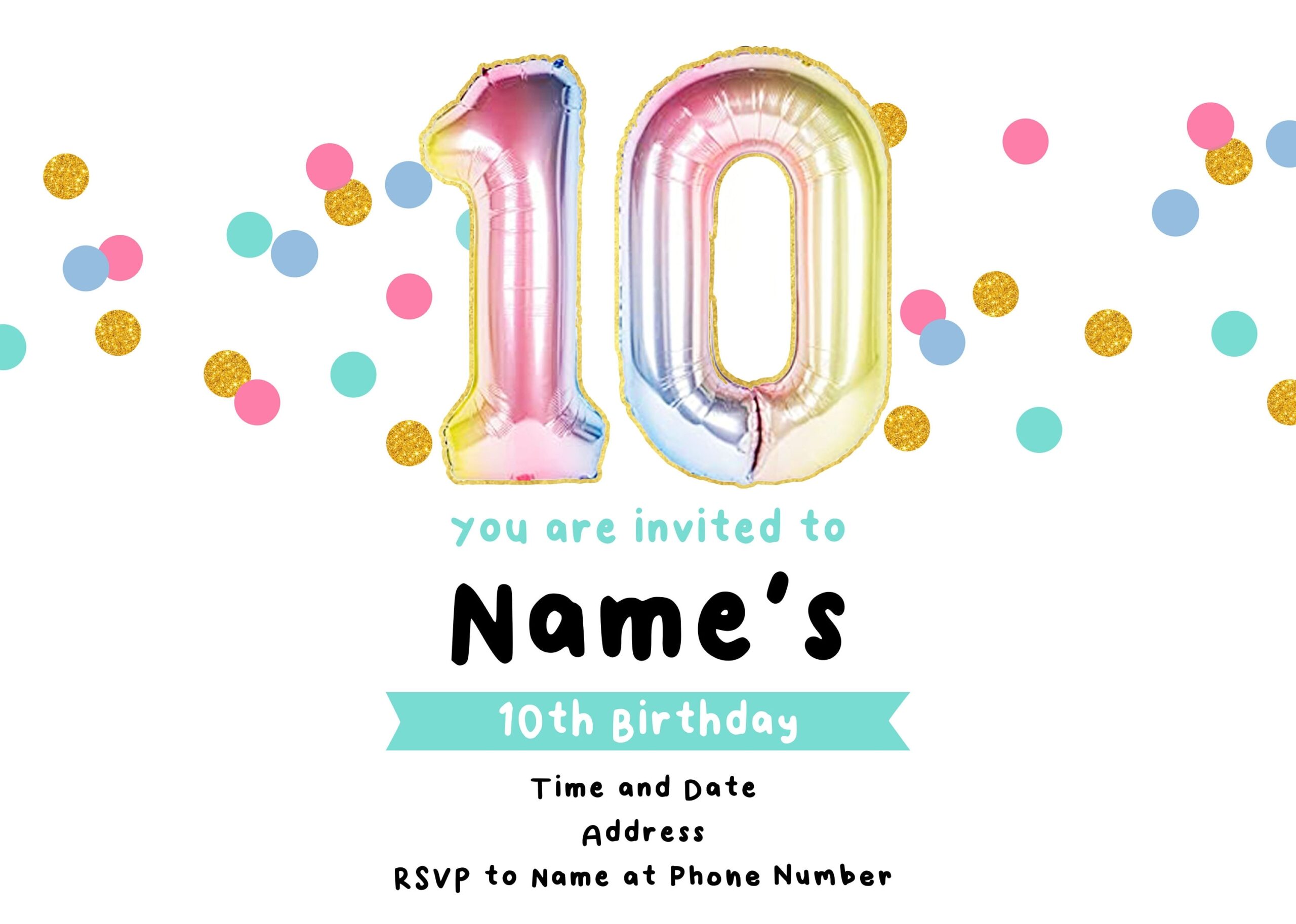 Custom Printable 10th Birthday Invitation Downloadable 10th Birthday 