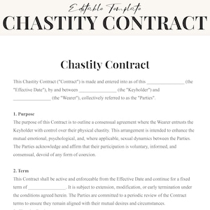 Customizable Chastity Contract Template Personalized Word PDF 