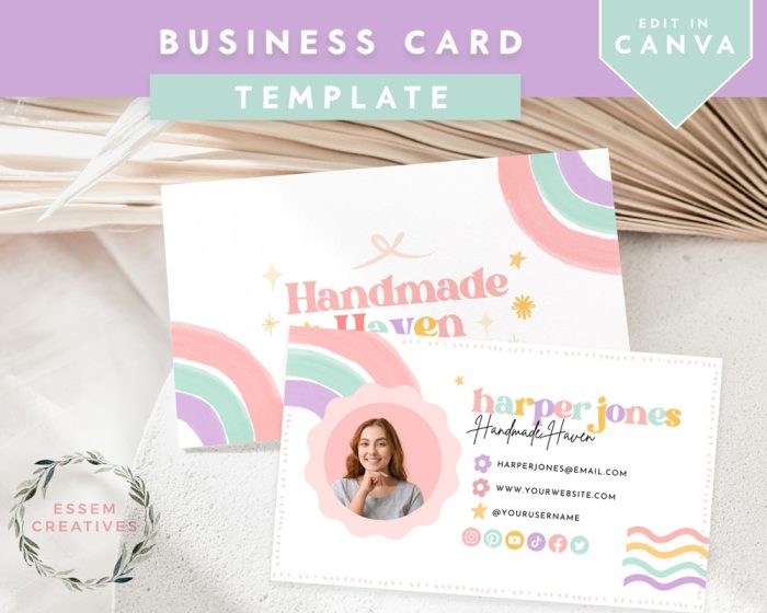 Cute Business Card Template Rainbow Boho Business Card Design 